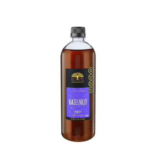 Bottle of hazelnut syrup front