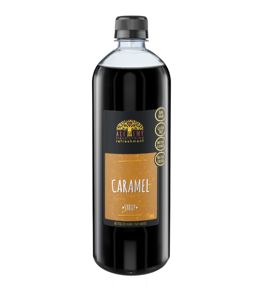 Bottle of caramel syrup front